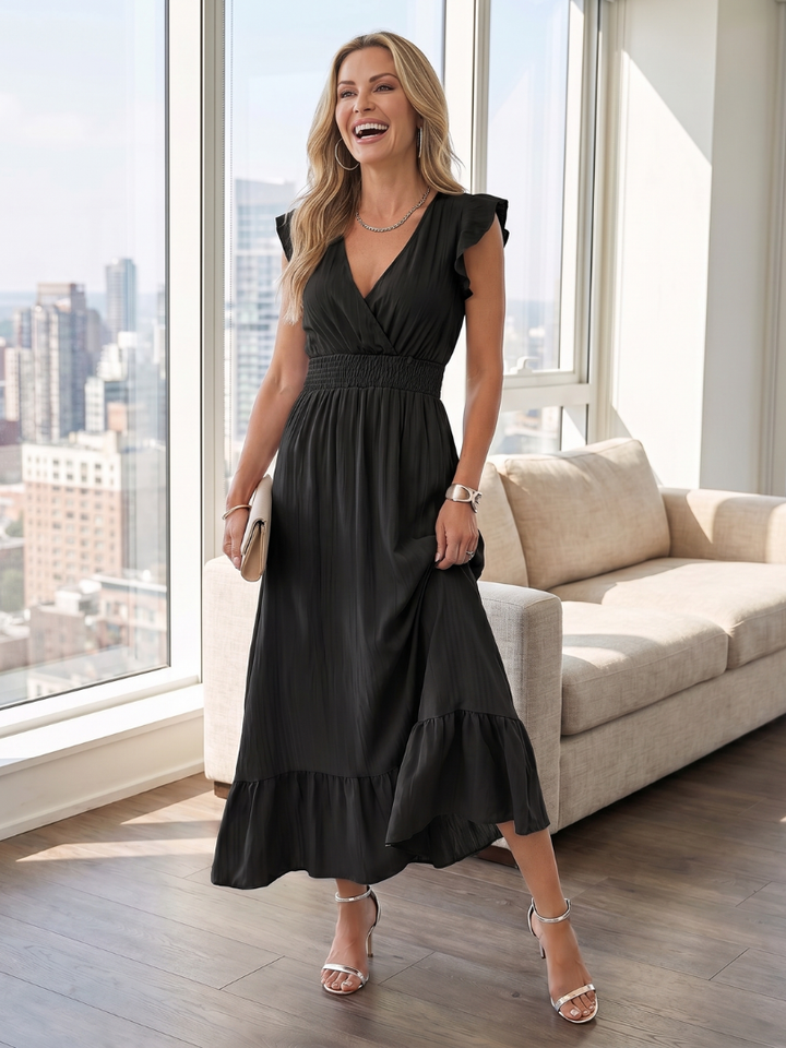 Clove | Midi-Kleid mit Rüschensäumen und gerafftem Bund