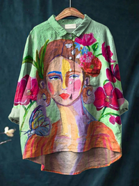 Amaris | Ölmalerei Frauenporträt Kunst Bedrucktes Damen Casual Shirt