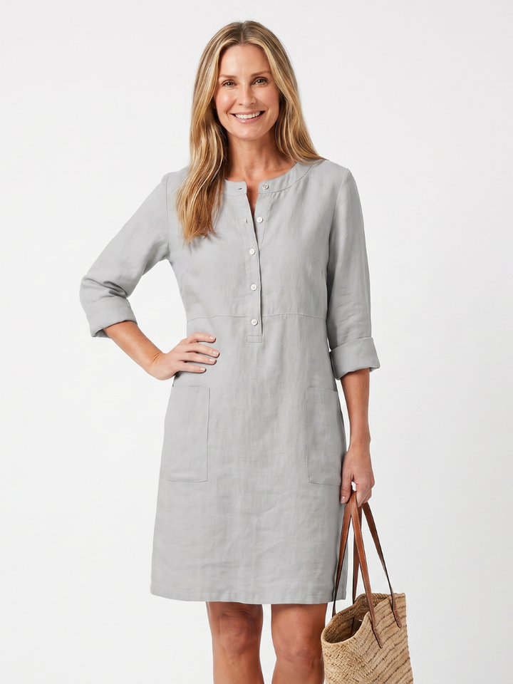 Rosalind | Knopf-Front Ärmel Kleid in Knielänge