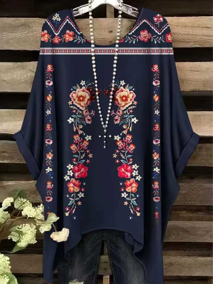 Cleo | Vintage Bohemian Blumenmuster Damen T-Shirt