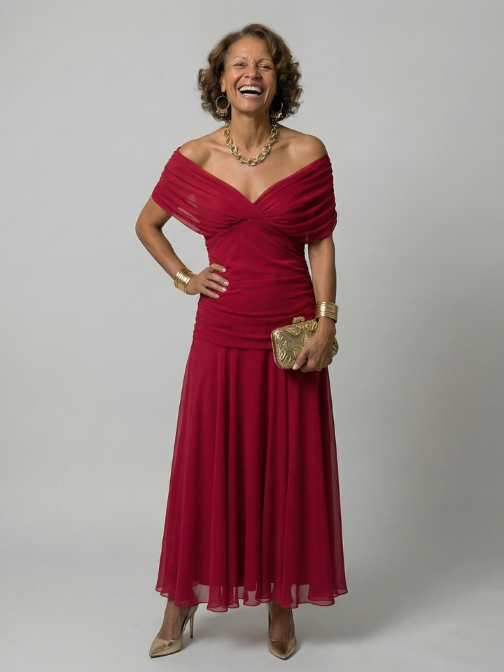 Calen | Off-Shoulder Flow Midi Kleid