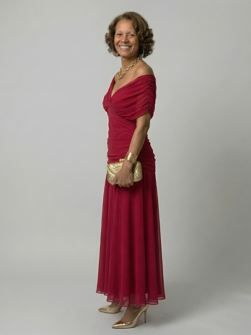 Calen | Off-Shoulder Flow Midi Kleid