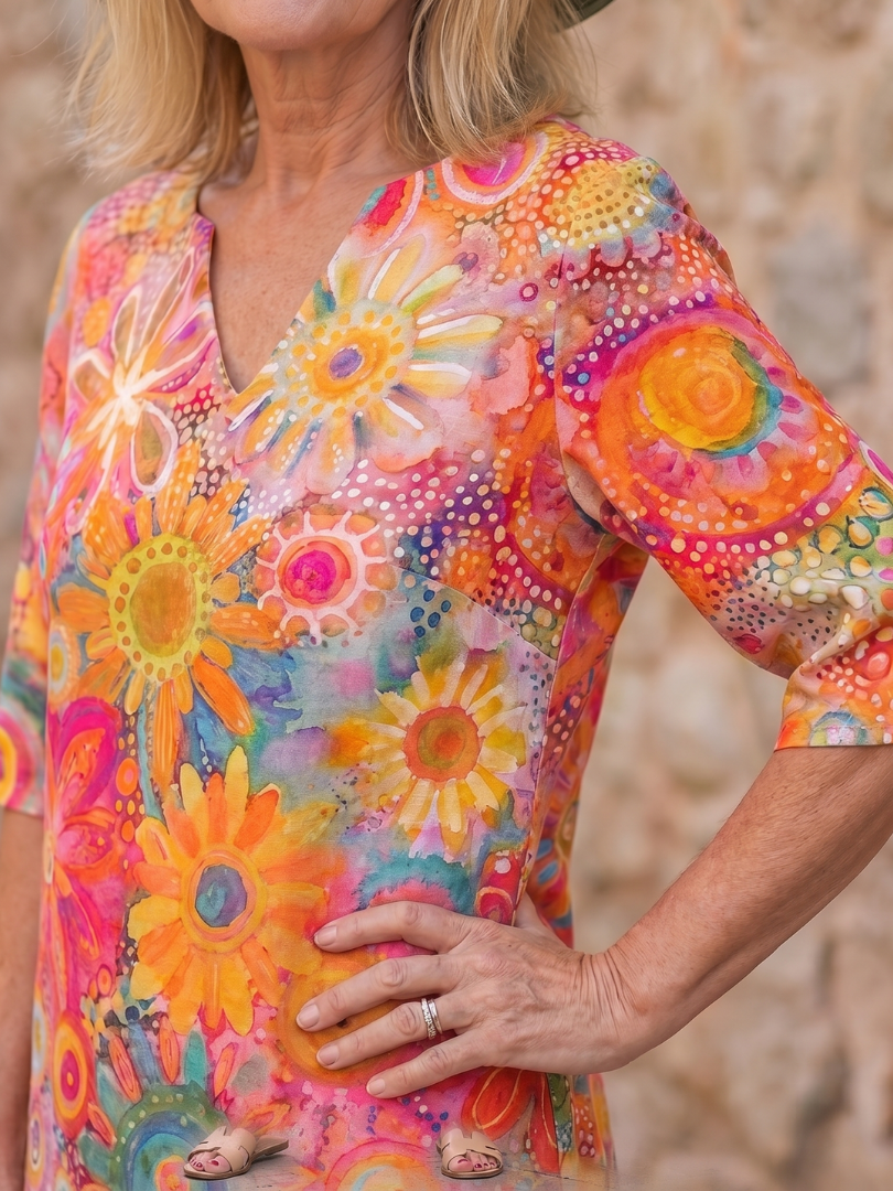 Zephyr | Knielanges Kleid mit mehrfarbigem Blumenmuster