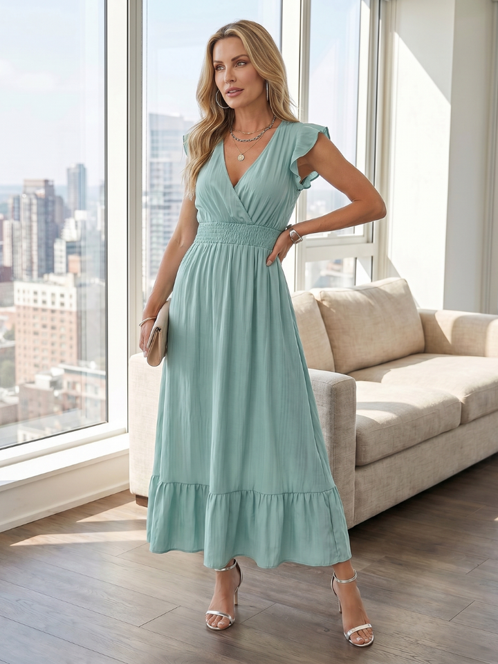Clove | Midi-Kleid mit Rüschensäumen und gerafftem Bund