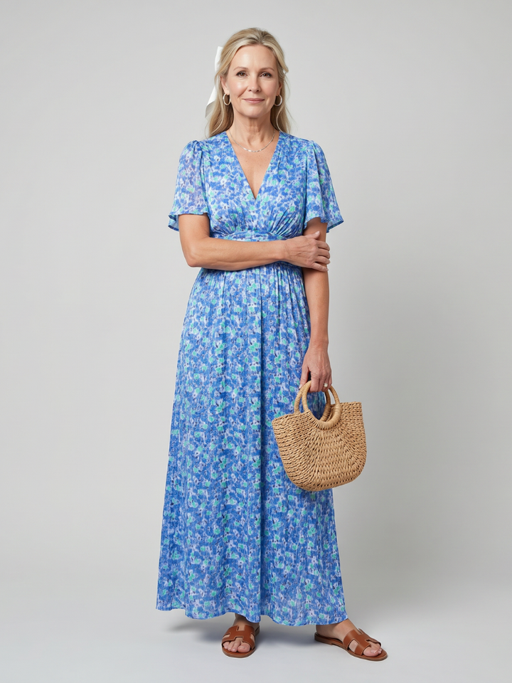 Juna | Kurzarm Ditsy Floral Print Midi Kleid