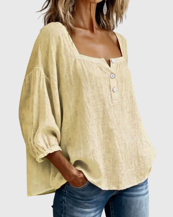 Arianne | Damen Bluse mit quadratischem Ausschnitt und 3/4 Puffärmeln