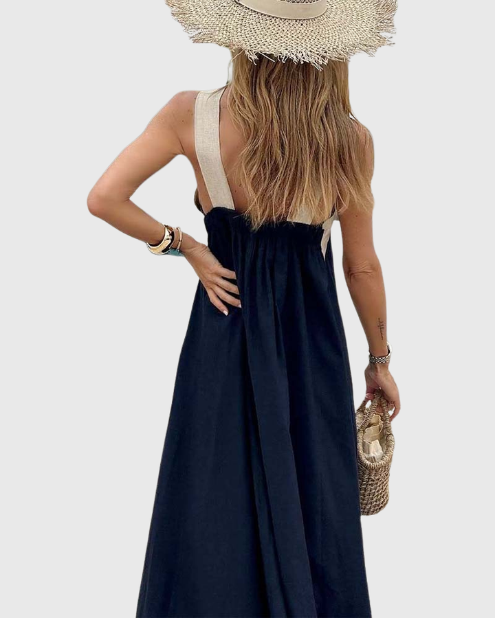 Cassy | Elegantes Crossover Halter Maxikleid Leichtes Schwarz