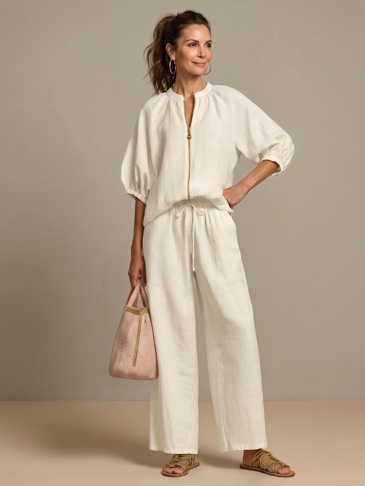 Natalia | Blouson-Top mit Reissverschluss und weit geschnittene Hose