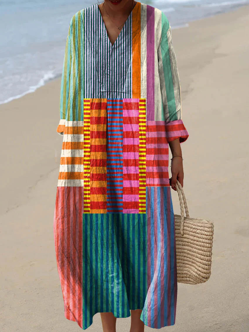 ELARA | Farbenfrohes Patchwork-Maxikleid