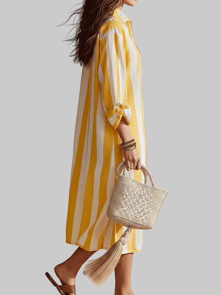 Elowen | Resort Gelb & Weiss Gestreiftes Midi-Kleid