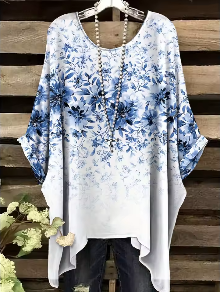 Ines | Vintage Bohemian Blumendruck Damen T-Shirt