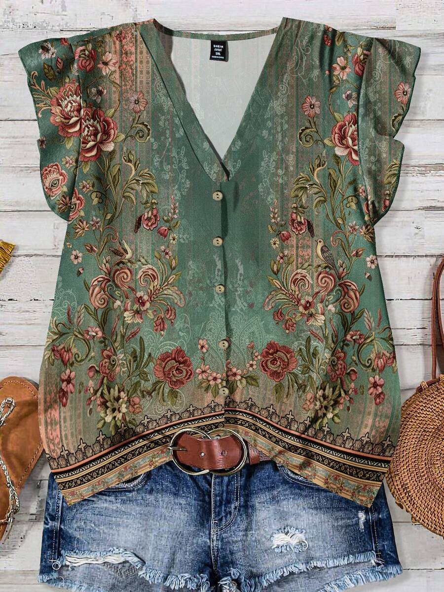 Aveline | Vintage Garten Knopfbluse