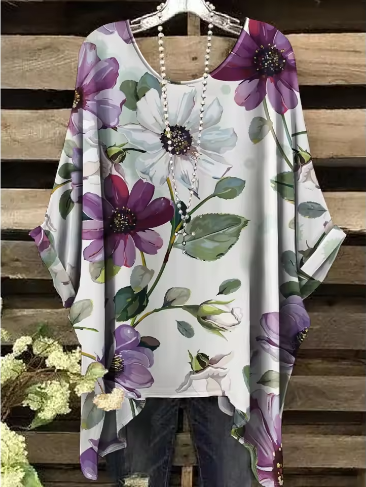 Maeva | Vintage Bohemian Floral Print Damen T-Shirt