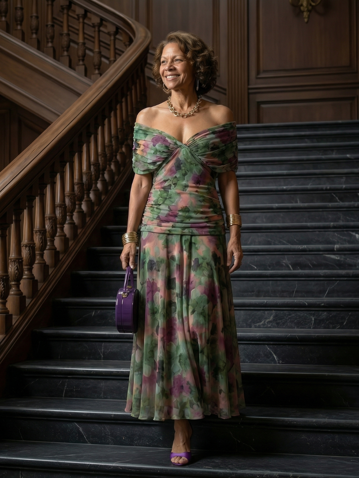 Calen | Off-Shoulder Flow Midi Kleid