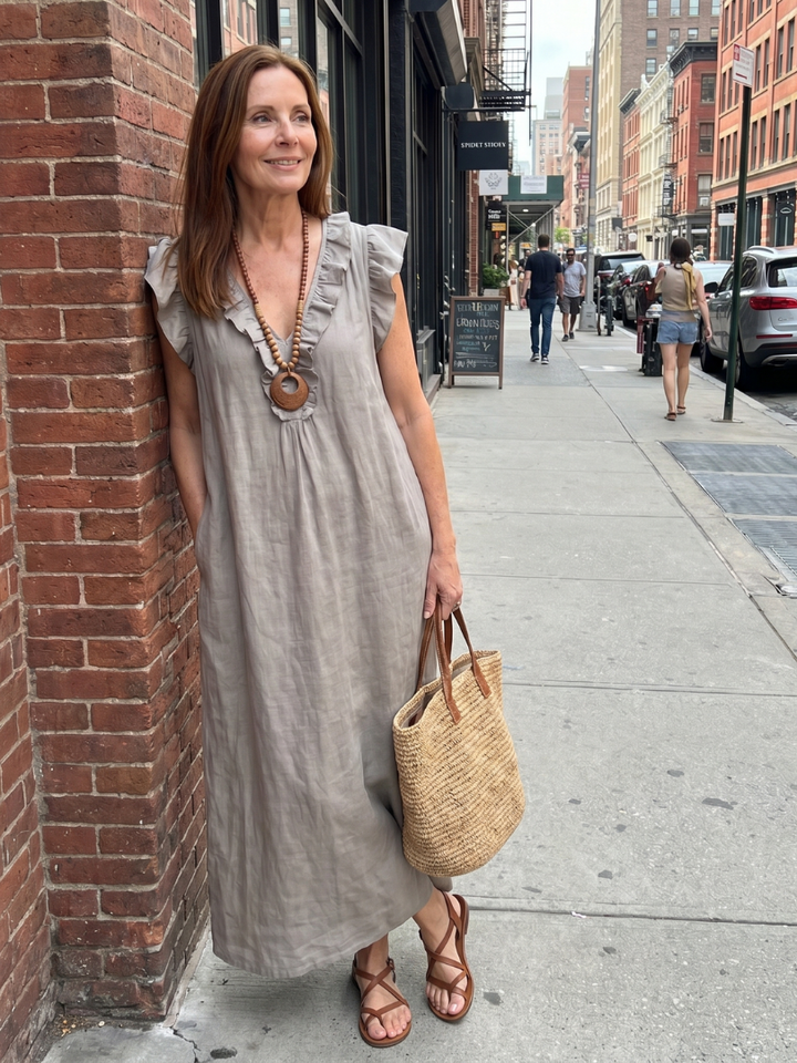 Adelaide | Ärmelloses Midi-Kleid mit Rüschensaum