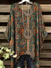 Ilaria | Vintage Bohemian Floral Print Damen T-Shirt