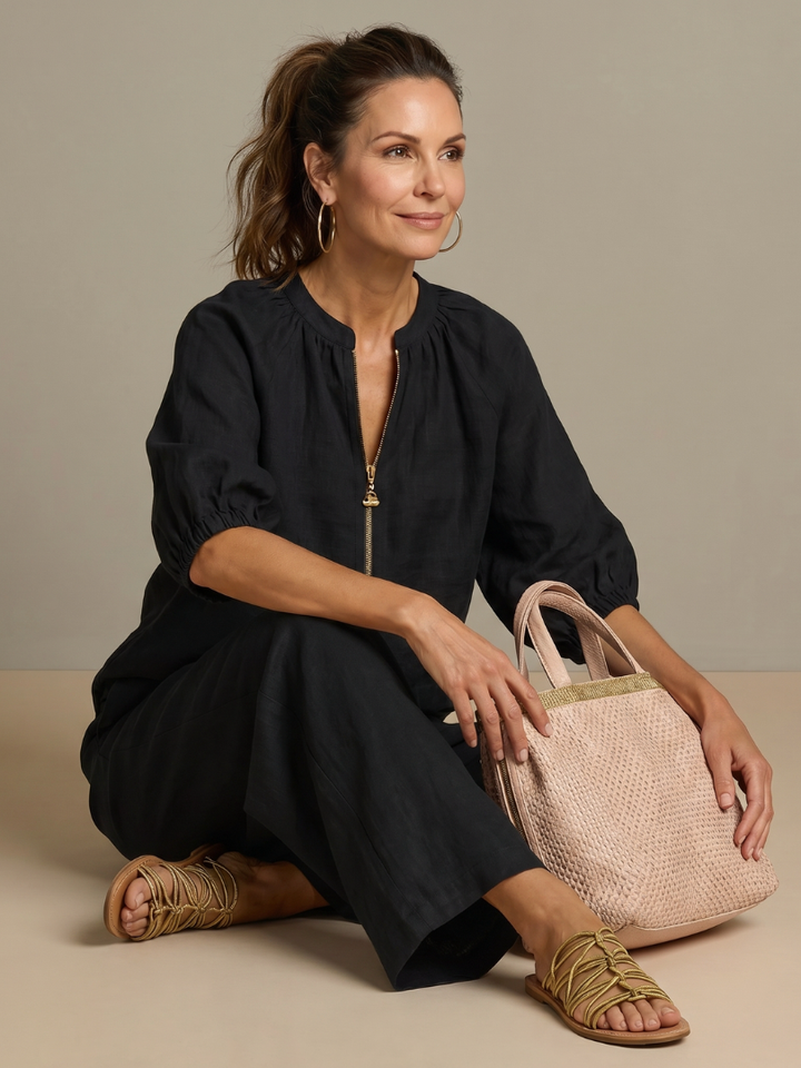 Natalia | Blouson-Top mit Reissverschluss und weit geschnittene Hose