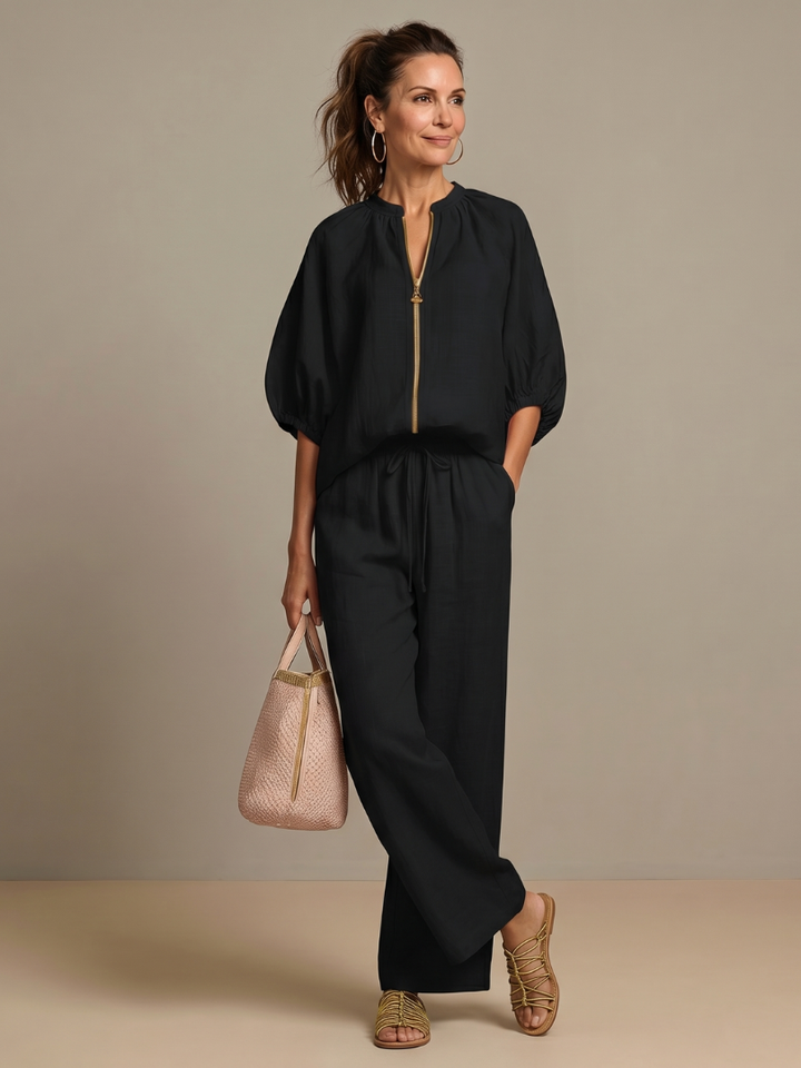 Natalia | Blouson-Top mit Reissverschluss und weit geschnittene Hose