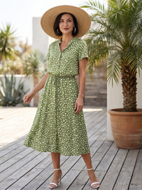 Belladonna | Bedrucktes Midi-Kleid mit Knopfleiste und Gürtel