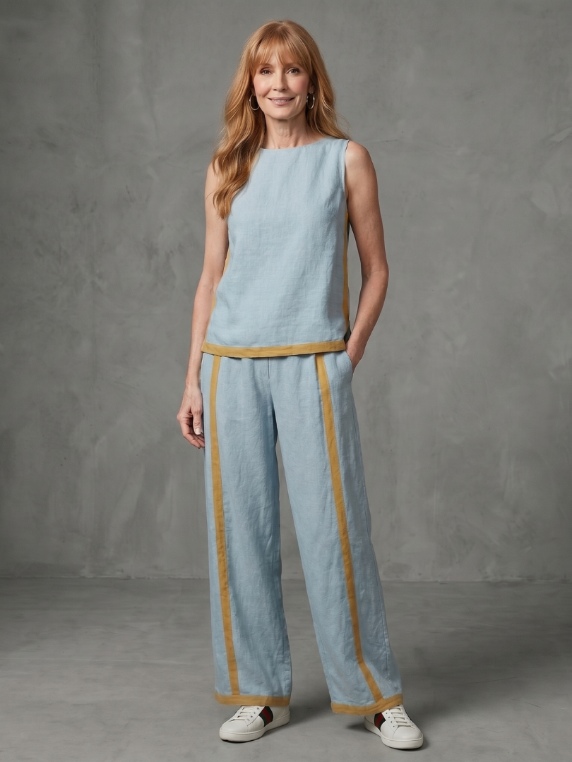Inara | Ärmelloses Top mit weitem Bein Kontrast-Hosen-Set
