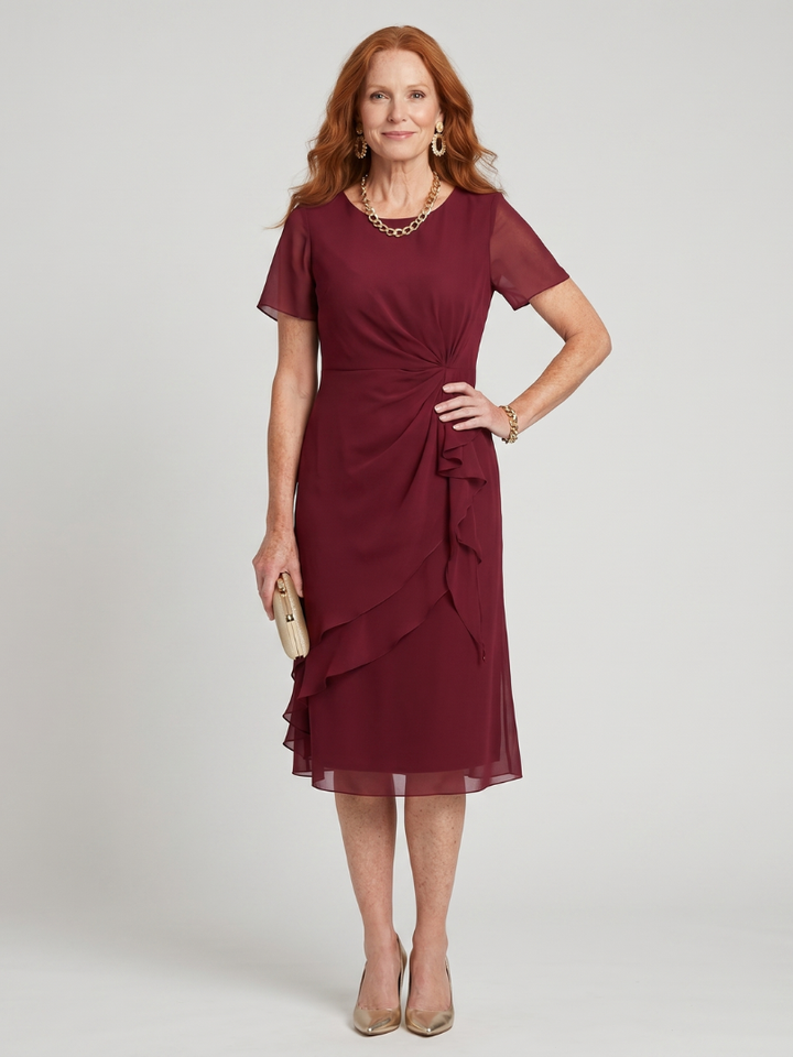 Eira | Midi-Kleid mit kurzen Ärmeln und geschichtetem Saum