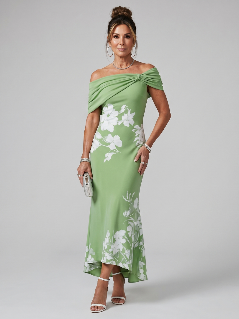 Cosma | Off-Shoulder Midi-Kleid mit Drapierung