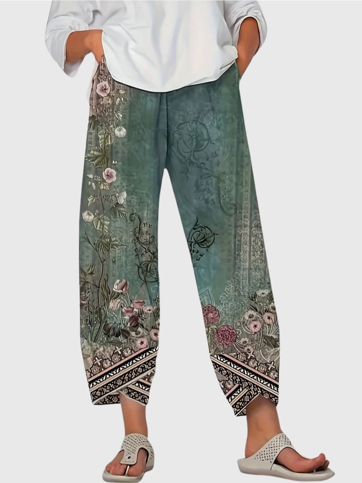 Natasha | Vintage Blumen Capri Hose mit elastischem Bund