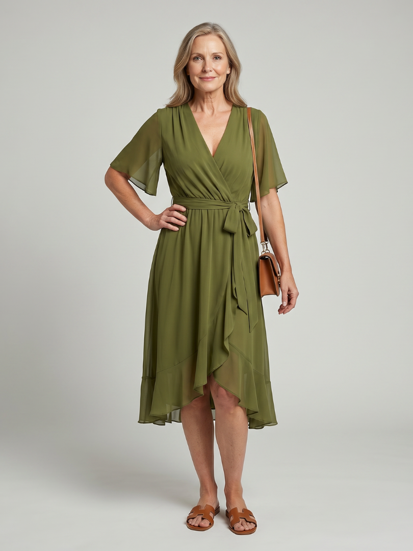 Keziah | Midi-Kleid mit kurzen Ärmeln und fliessendem Saum