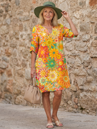 Zephyr | Knielanges Kleid mit mehrfarbigem Blumenmuster