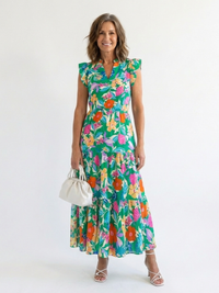 Lila | Floral V-Ausschnitt Schichten Midi Kleid