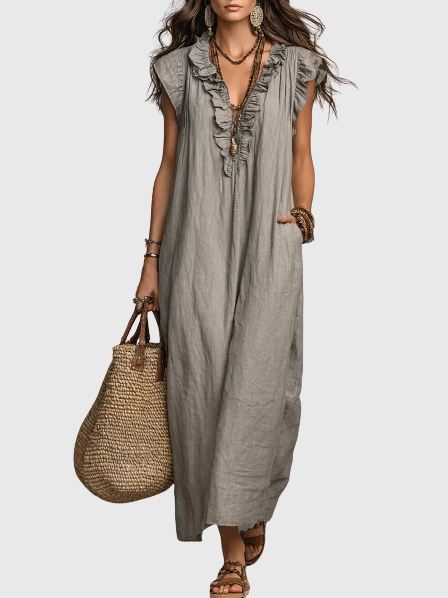 Maeve | Langes Kleid im Boho-Stil aus Leinen und Baumwolle