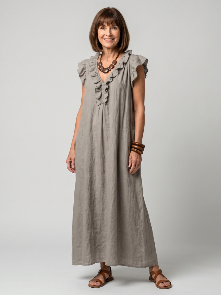 Fern | Ärmelloses Midikleid mit Rüschensaum