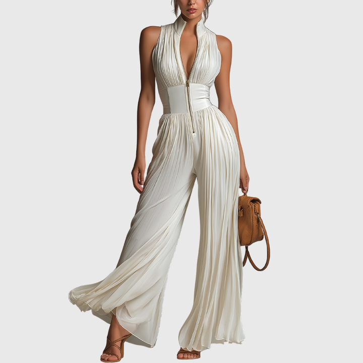 Sofia | Jumpsuit Weisser Faltenchiffon