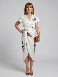 Cypress | Midi-Kleid mit fliessenden Ärmeln und botanischem Druck