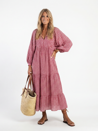 Arlette | Geometrisches Druck Langarm Midi Kleid