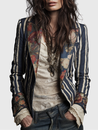 Cindy | Boho Blazer mit floralen Details und Streifen