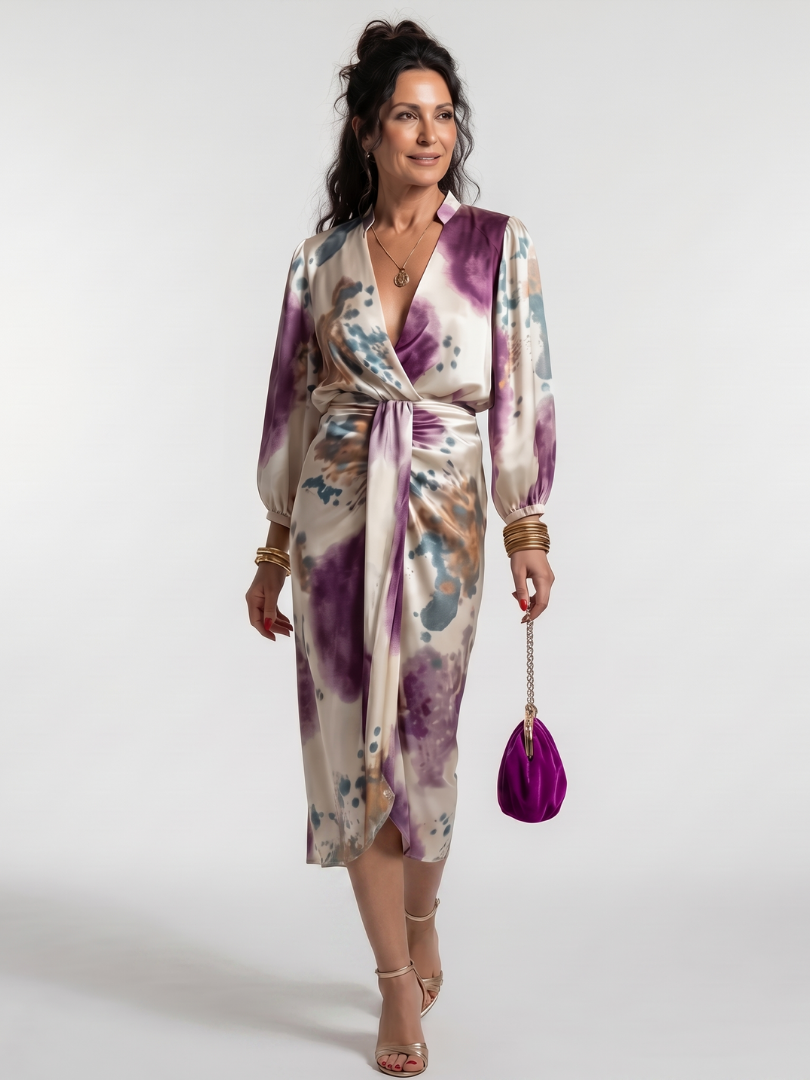 Valentina | Kreuzwickel-Taille Bedrucktes Midi-Kleid