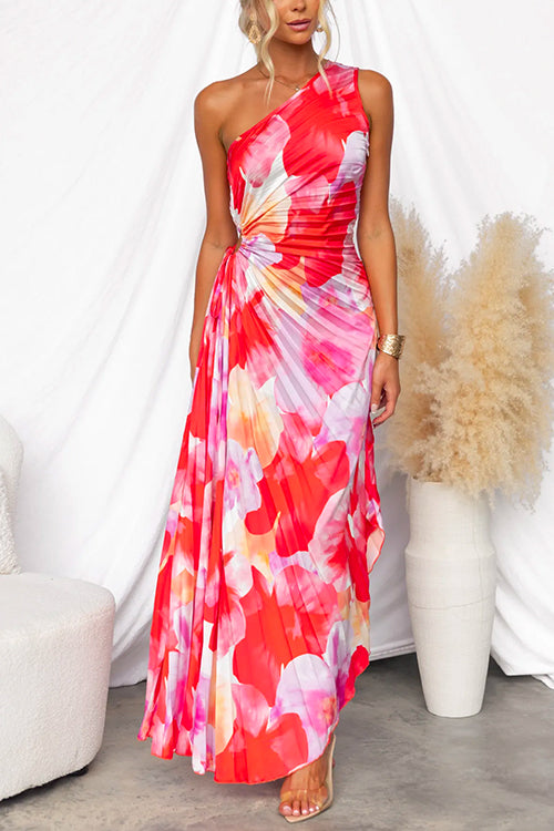 Yanira | Elegantes One-Shoulder Maxikleid mit floralem Print