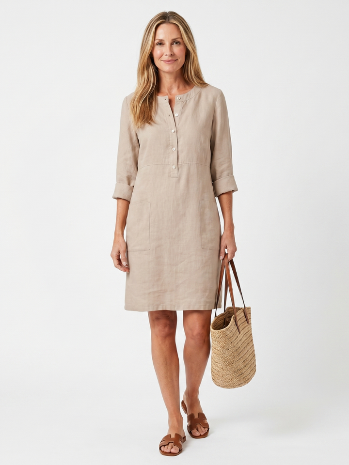 Rosalind | Knopf-Front Ärmel Kleid in Knielänge