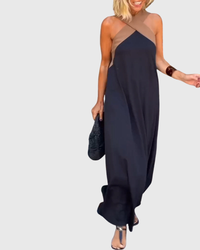 Cassy | Elegantes Crossover Halter Maxikleid Leichtes Schwarz
