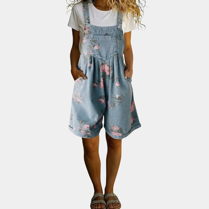 Lorenn | Vintage gewaschenes, weiches Baumwoll-Denim-Blumen-Jumpsuit
