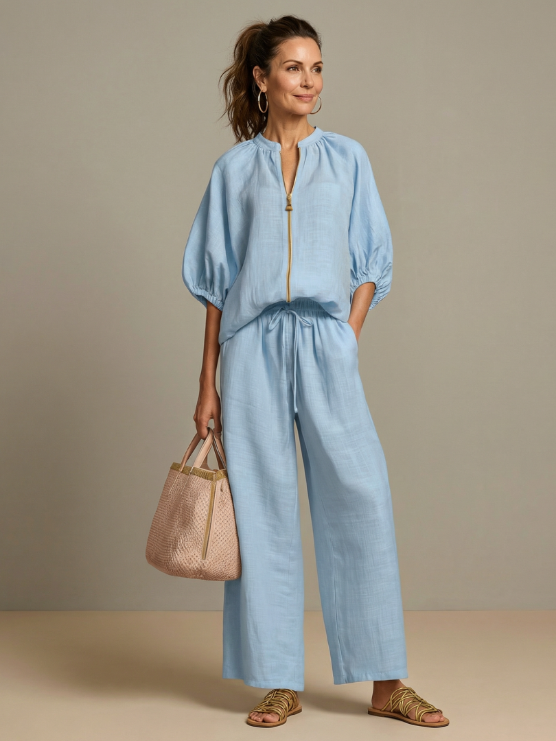 Natalia | Blouson-Top mit Reissverschluss und weit geschnittene Hose