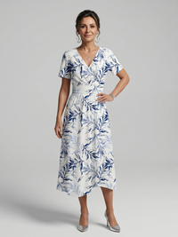 Kael | V-Ausschnitt Midi-Kleid mit sanftem botanischem Druck