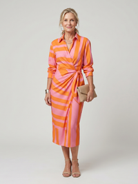 Leya | Midi-Kleid mit langen Ärmeln und Kragen im Streifenmuster