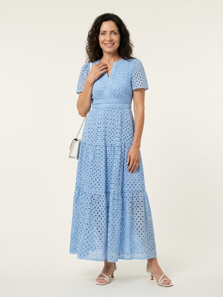 Brielle | V-Ausschnitt Kurzarm Schichten Midi Kleid
