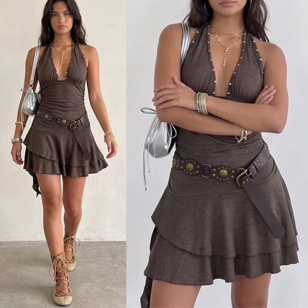 Hallie | Damen Neckholder-Minikleid mit V-Ausschnitt