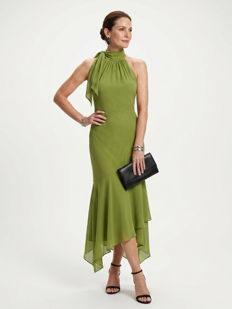 Winifred | Drapiertes Halter-Keyhole-Midikleid