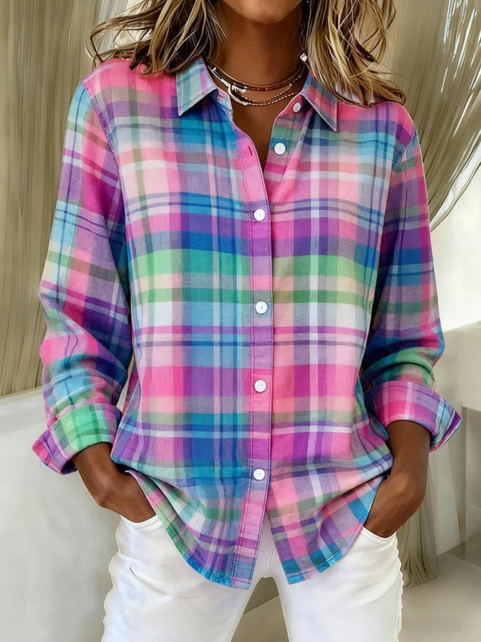 Nora | Damen Freizeit Retro Pink Karierte Bluse