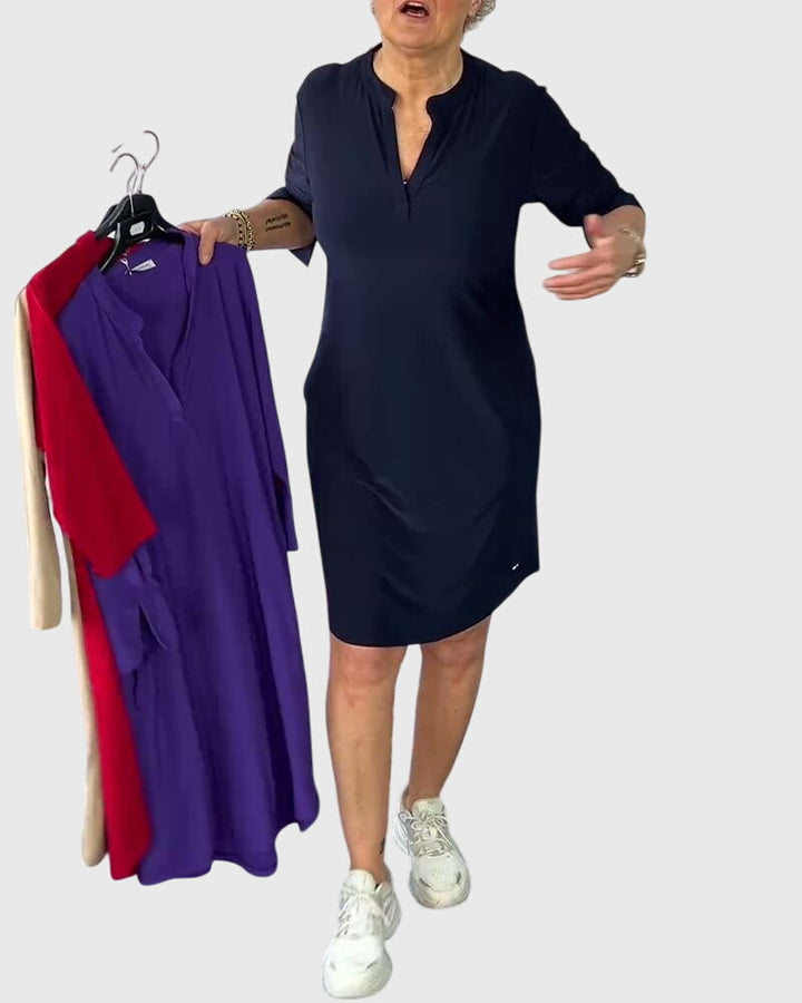 Destiny | Unifarbenes V-Ausschnittkleid