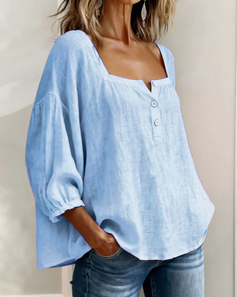 Arianne | Damen Bluse mit quadratischem Ausschnitt und 3/4 Puffärmeln